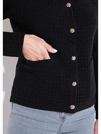 Gilet veste boutonné court maille effet tweed - Afibel