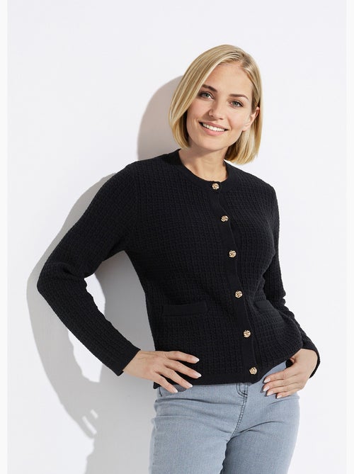 Gilet veste boutonné court maille effet tweed - Afibel - Kiabi