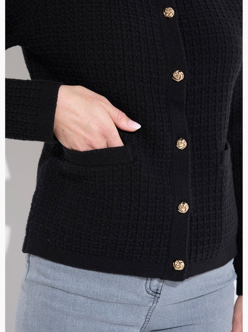 Gilet veste boutonné court maille effet tweed - Afibel - Kiabi