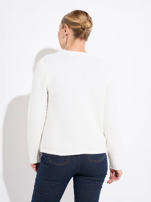 Gilet veste boutonné court maille effet tweed - Kiabi