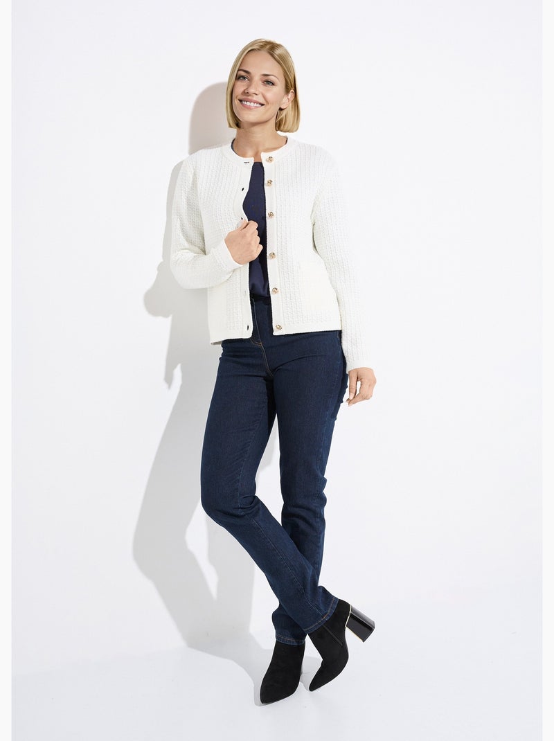 Gilet veste boutonné court maille effet tweed Ecru - Kiabi