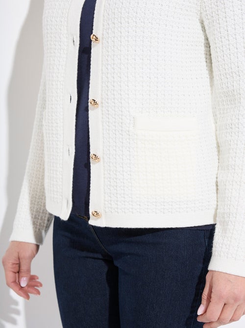 Gilet veste boutonné court maille effet tweed - Kiabi