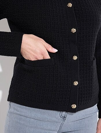 Gilet veste boutonné court maille effet tweed