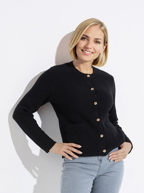 Gilet veste boutonné court maille effet tweed - Kiabi