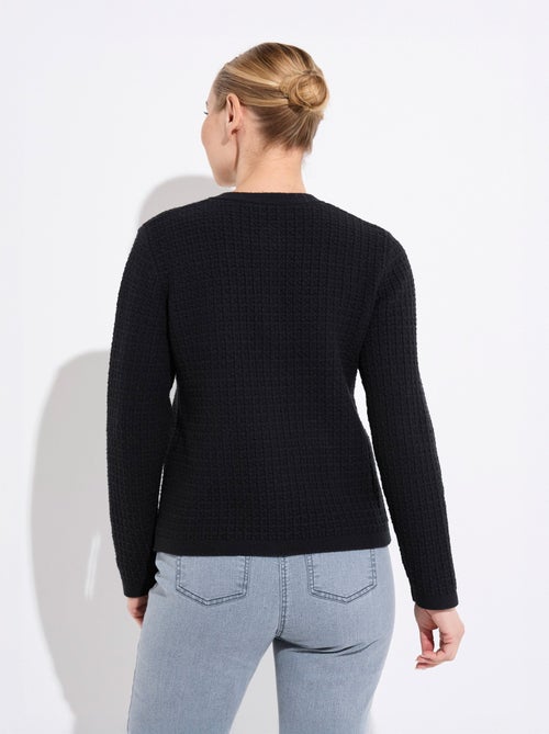 Gilet veste boutonné court maille effet tweed - Kiabi