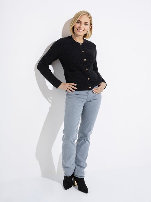 Gilet veste boutonné court maille effet tweed - Kiabi