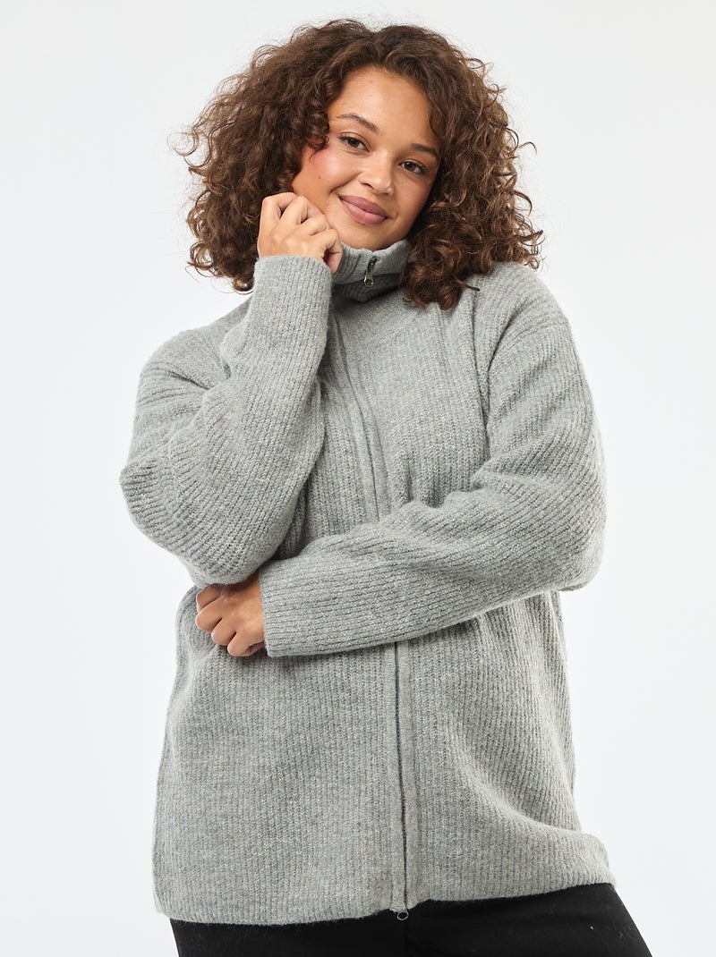 Gilet zippé à col camionneur Gris - Kiabi