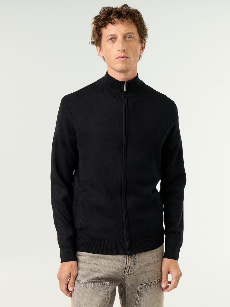Gilet zippé à col montant Noir - Kiabi