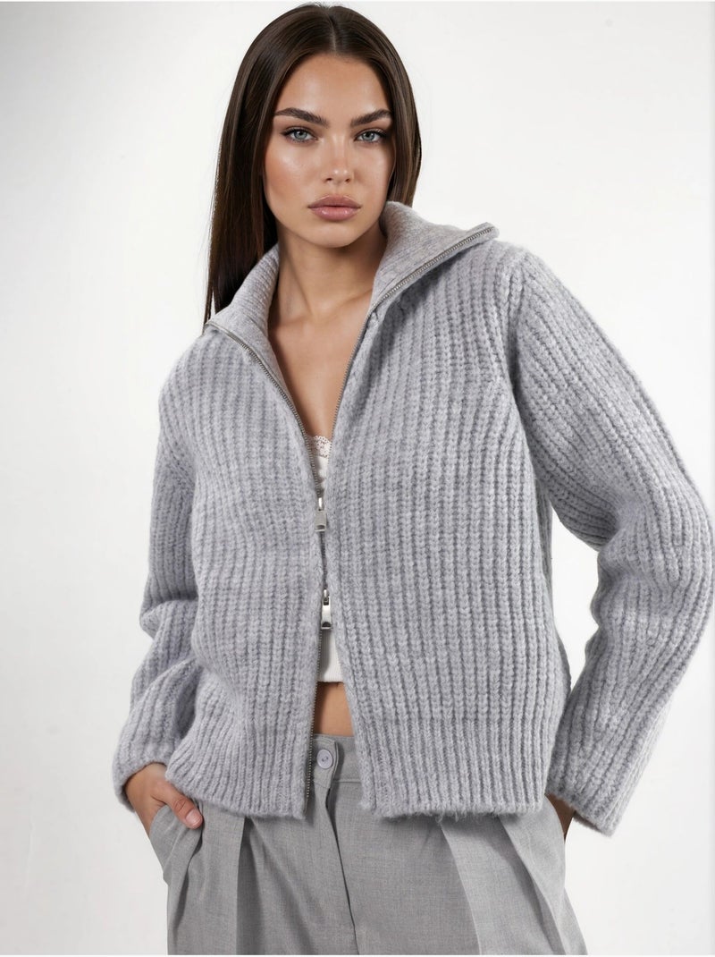 Gilet zippé à col roulé épais et texturé Gris clair - Kiabi