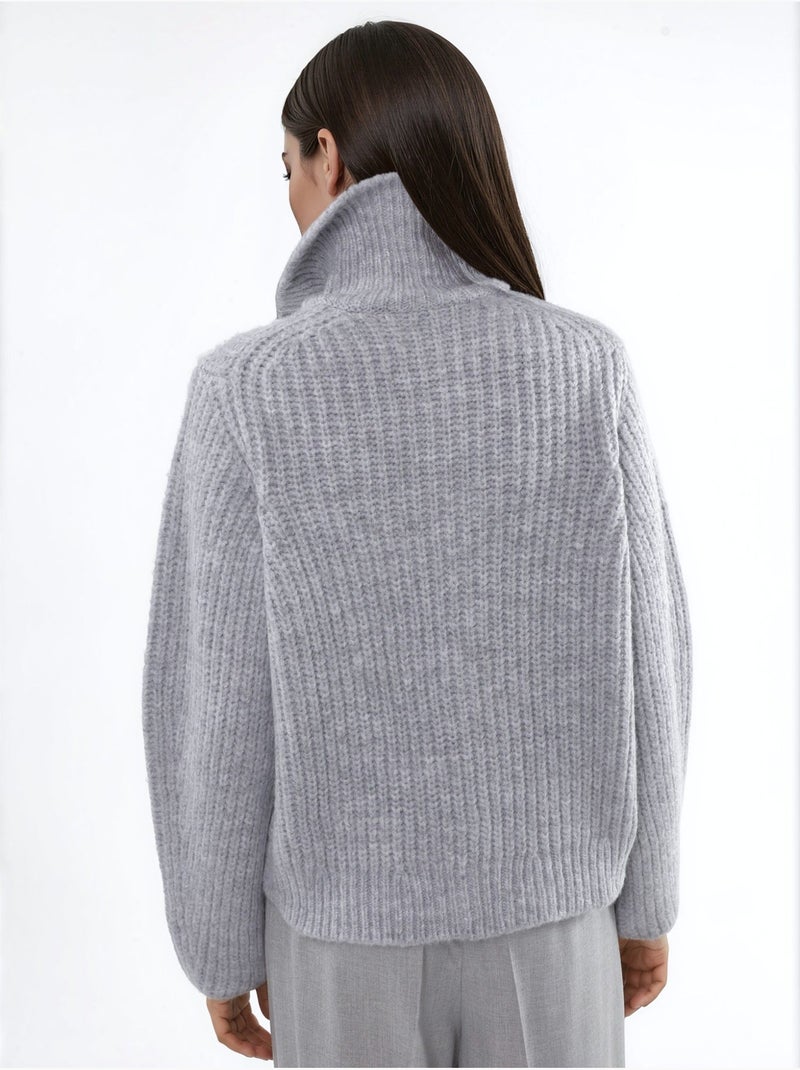 Gilet zippé à col roulé épais et texturé Gris clair - Kiabi