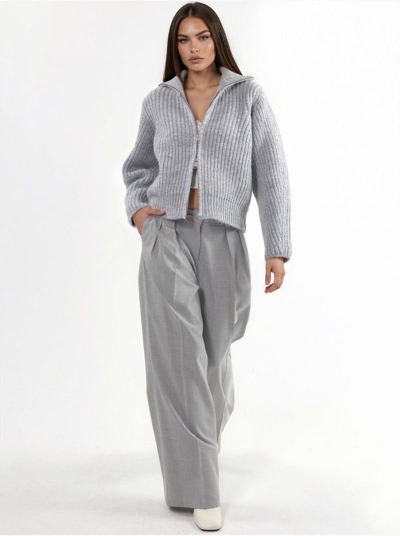Gilet zippé à col roulé épais et texturé Gris clair - Kiabi