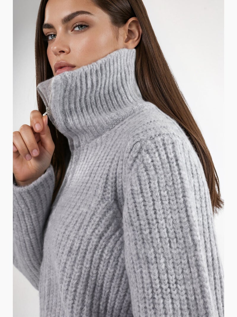 Gilet zippé à col roulé épais et texturé hiccup Gris clair - Kiabi