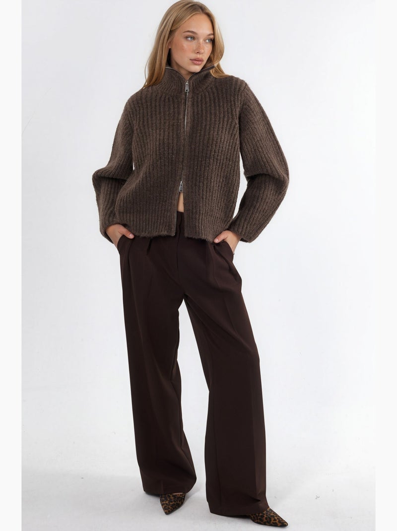 Gilet zippé à col roulé épais et texturé hiccup Marron foncé - Kiabi