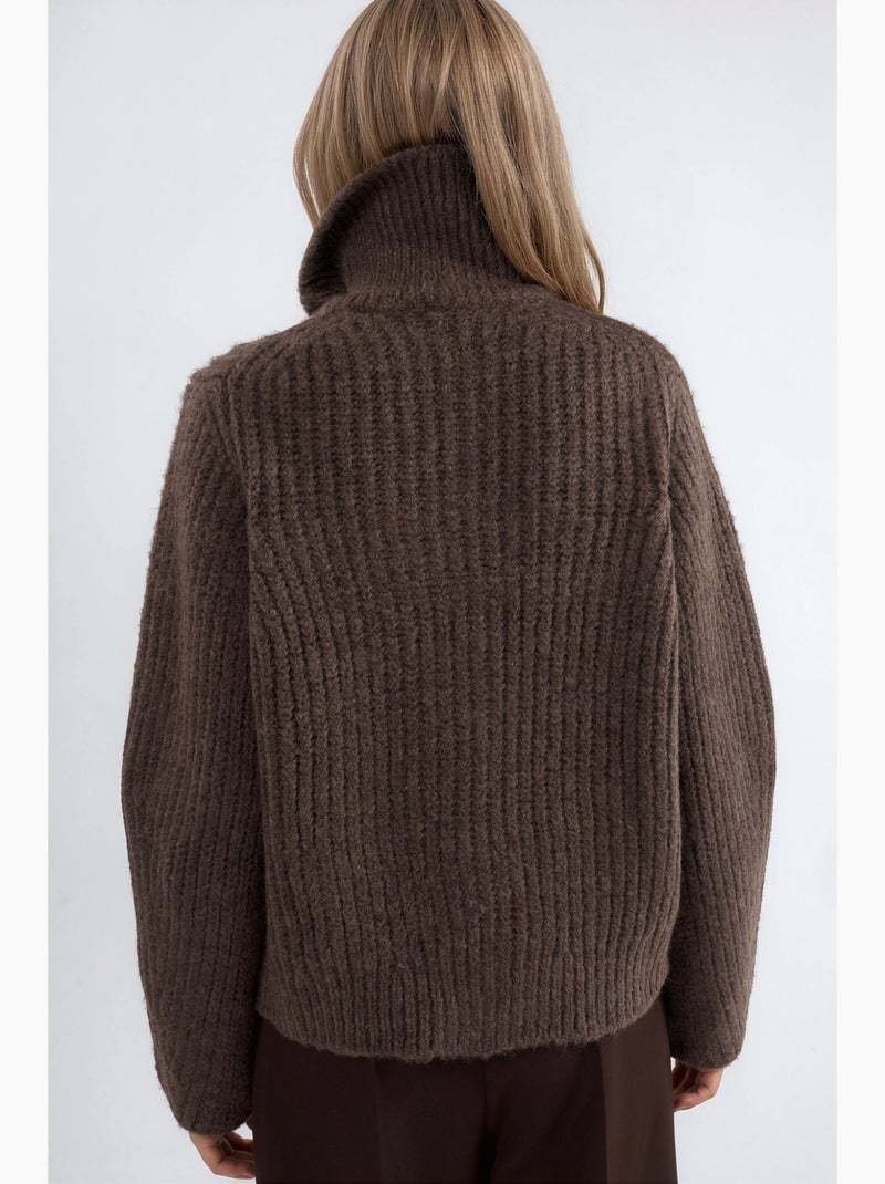 Gilet zippé à col roulé épais et texturé hiccup Marron foncé - Kiabi