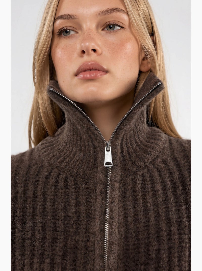 Gilet zippé à col roulé épais et texturé hiccup Marron foncé - Kiabi