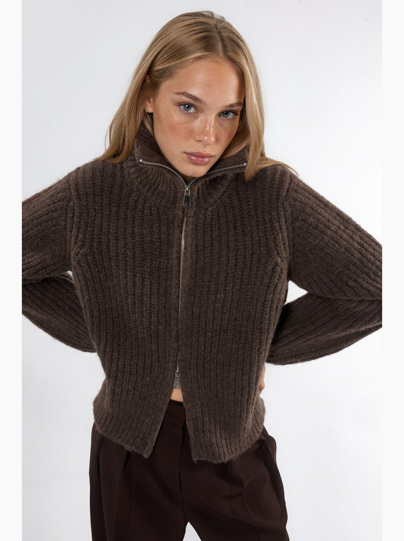 Gilet zippé à col roulé épais et texturé hiccup Marron foncé - Kiabi