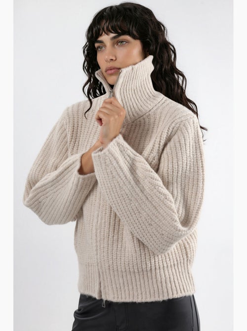 Gilet zippé à col roulé épais et texturé hiccup - Kiabi