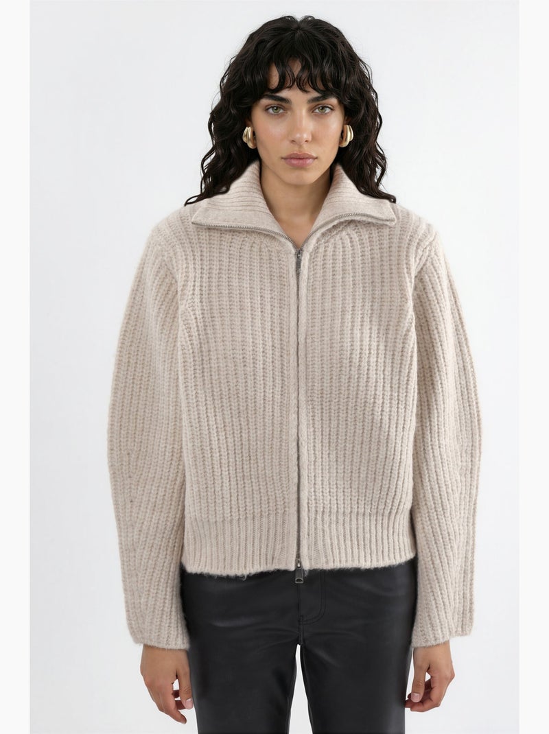 Gilet zippé à col roulé épais et texturé hiccup Sable - Kiabi