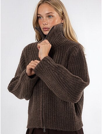 Gilet zippé à col roulé épais et texturé