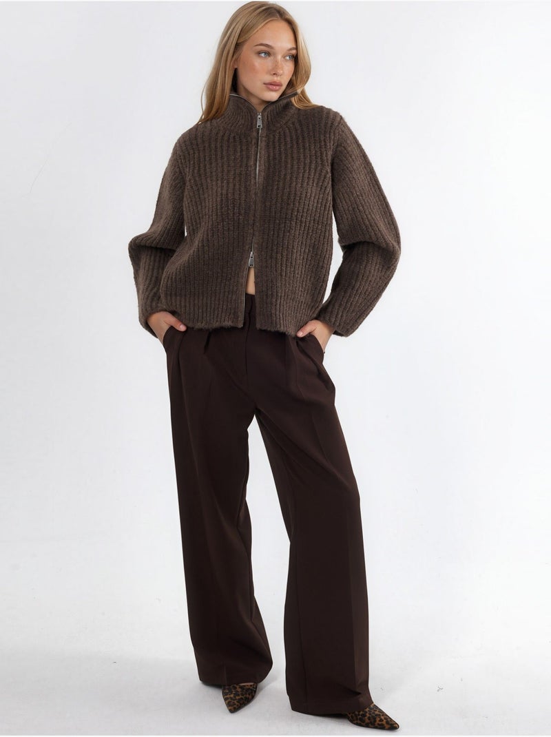 Gilet zippé à col roulé épais et texturé Marron foncé - Kiabi