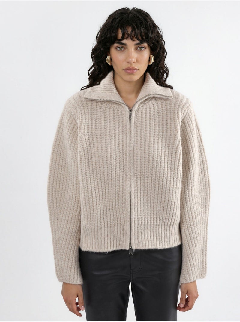 Gilet zippé à col roulé épais et texturé Sable - Kiabi