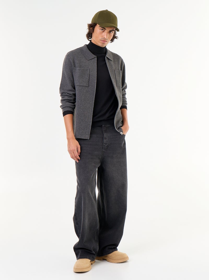 Gilet zippé avec col chemise Gris - Kiabi