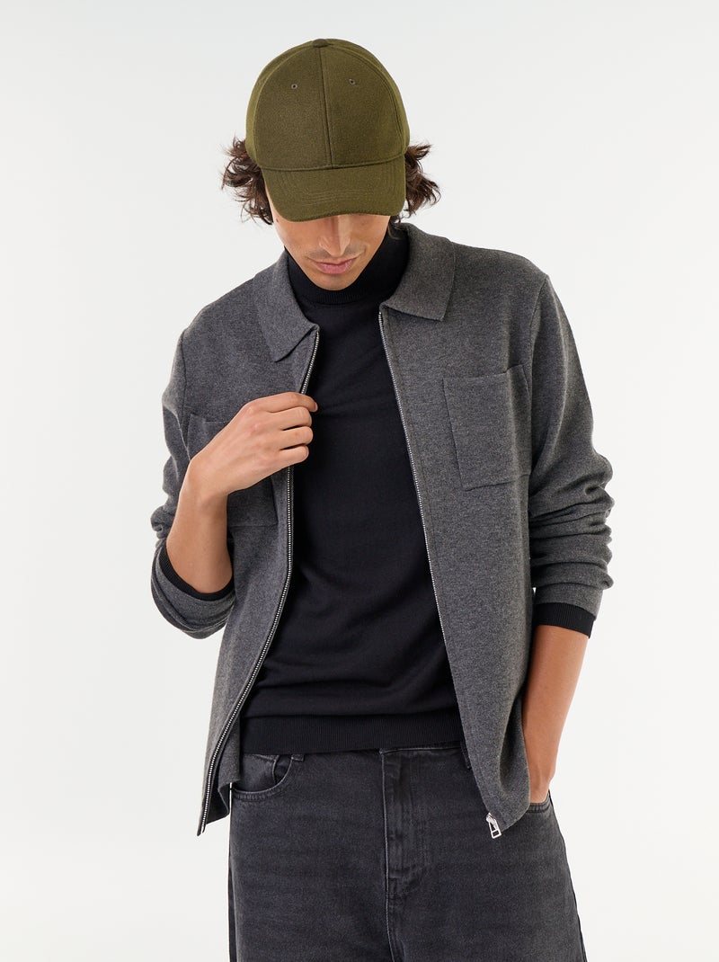 Gilet zippé avec col chemise Gris - Kiabi