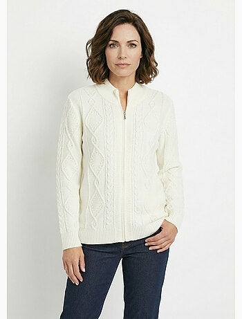 Gilet zippé chaud col montant torsades - Afibel