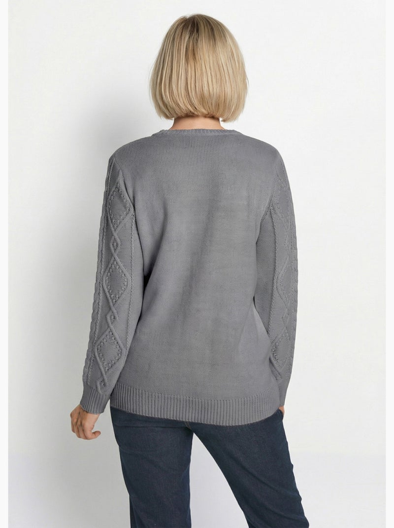 Gilet zippé chaud col montant torsades - Afibel Gris - Kiabi
