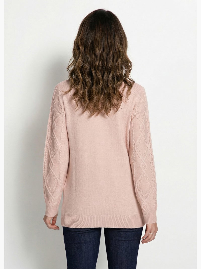 Gilet zippé chaud col montant torsades - Afibel Rose - Kiabi