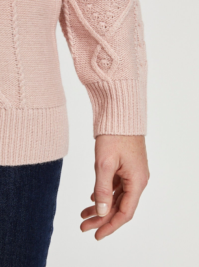 Gilet zippé chaud col montant torsades - Afibel Rose - Kiabi