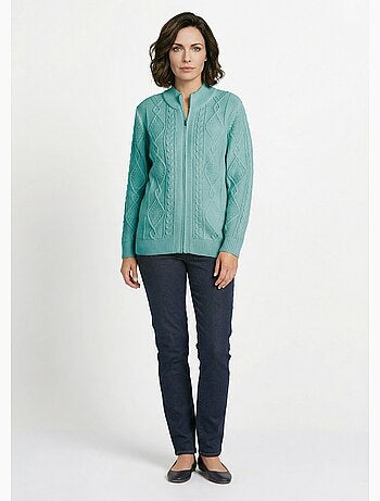 Gilet zippé chaud col montant torsades - Afibel