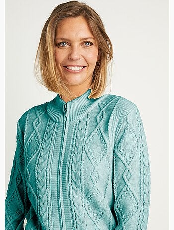 Gilet zippé chaud col montant torsades - Afibel