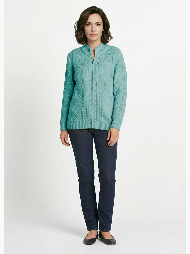 Gilet zippé chaud col montant torsades - Afibel Vert - Kiabi