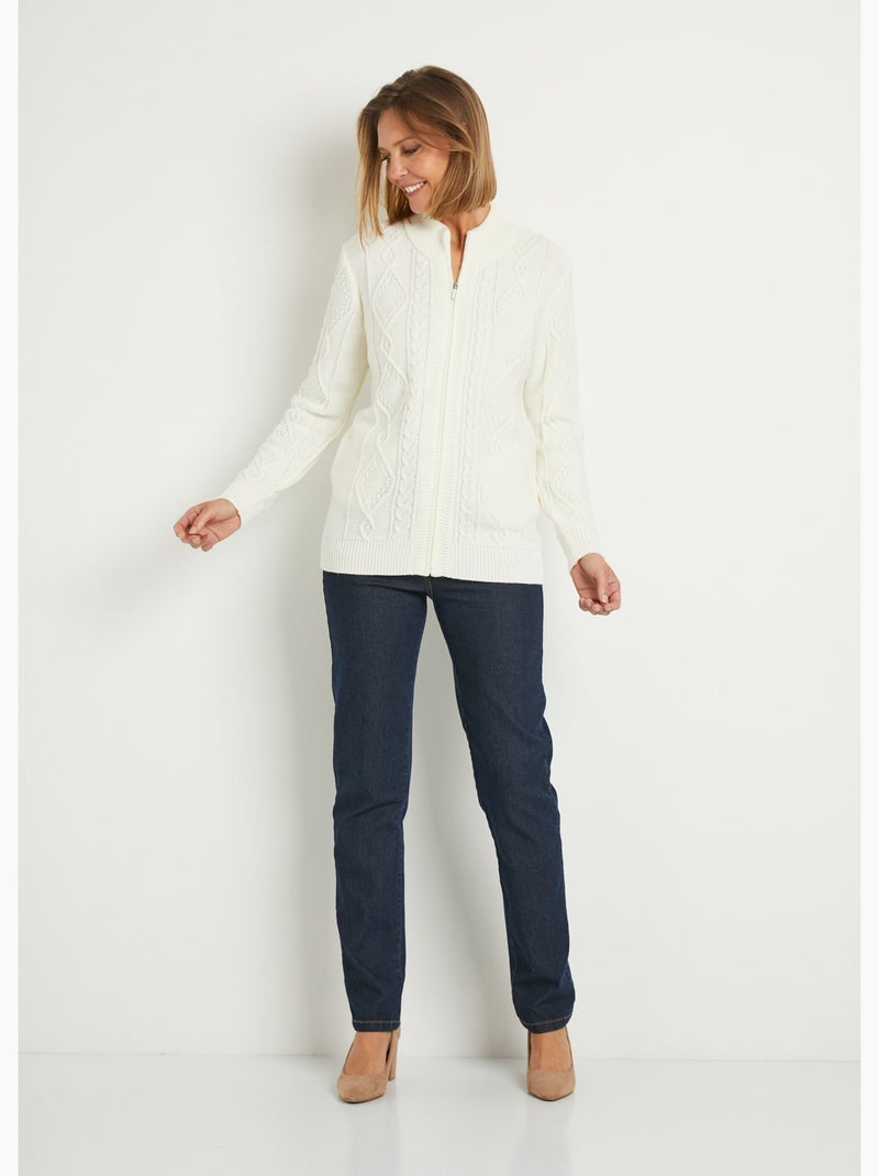 Gilet zippé chaud col montant torsades Ecru - Kiabi