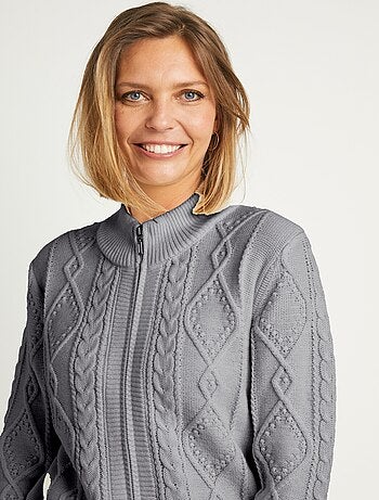 Gilet zippé chaud col montant torsades