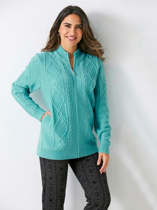 Gilet zippé chaud col montant torsades - Kiabi
