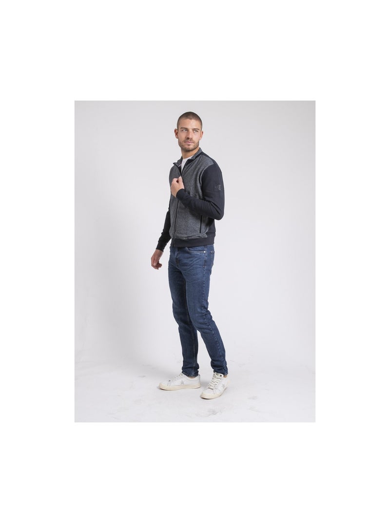 Gilet zippé col montant bi-matière WILOFTI Bleu marine - Kiabi