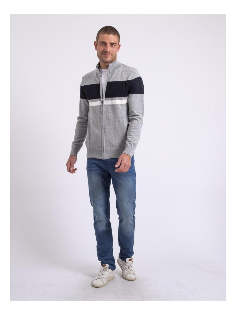 Gilet zippé col montant coton ALIGO Bleu marine - Kiabi