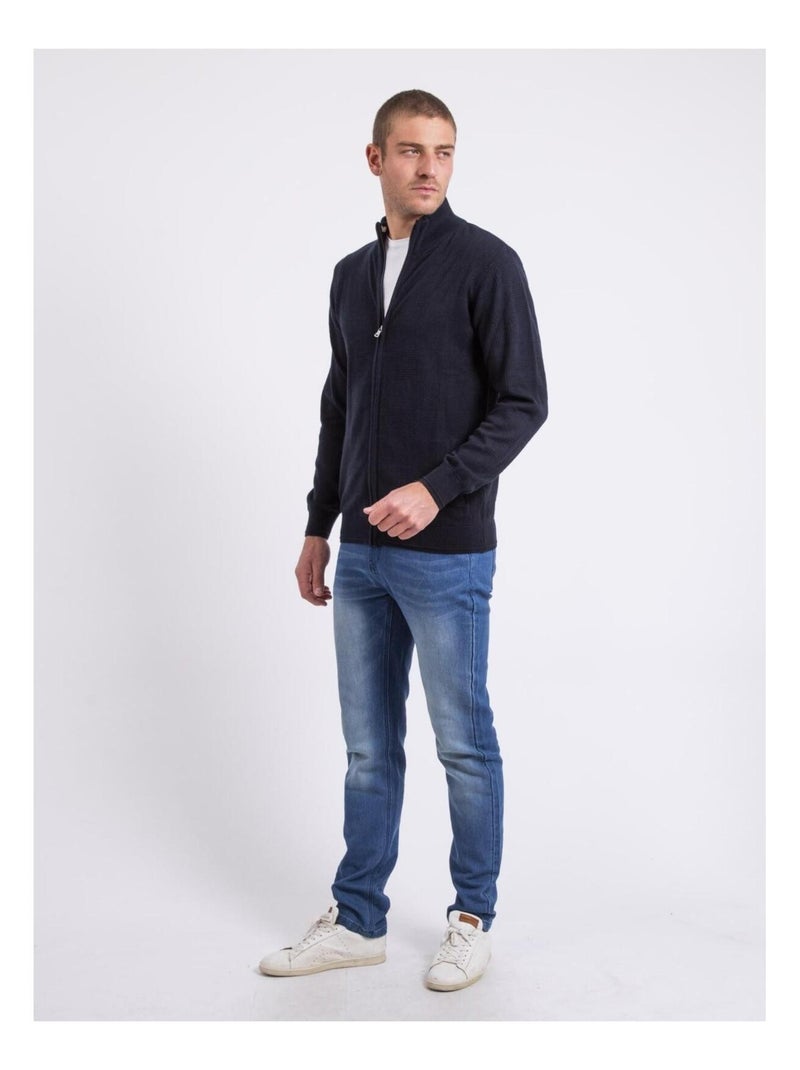 Gilet zippé col montant coton AXELOU Bleu marine - Kiabi