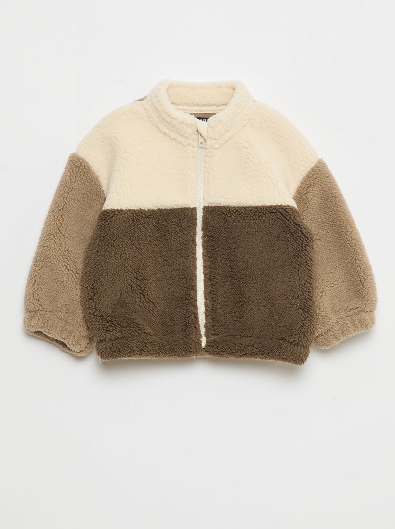 Gilet zippé col montant effet moutonné Marron - Kiabi