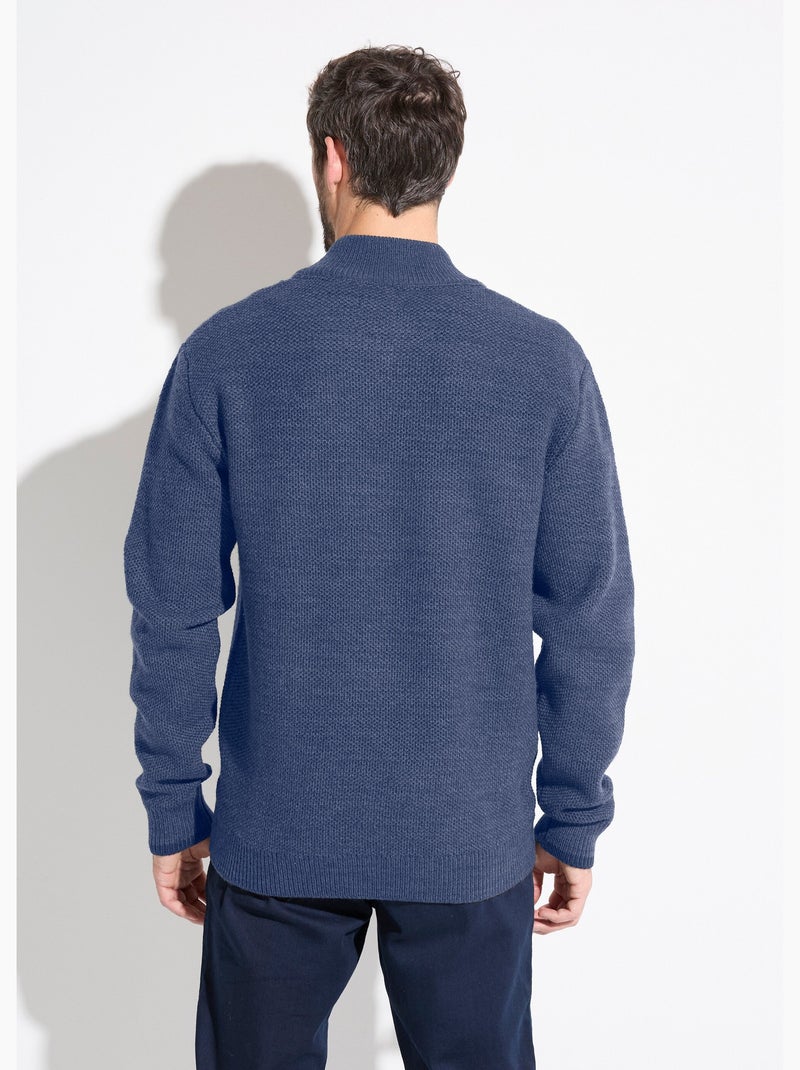Gilet zippé col montant maille chinée laine - afibel Bleu - Kiabi