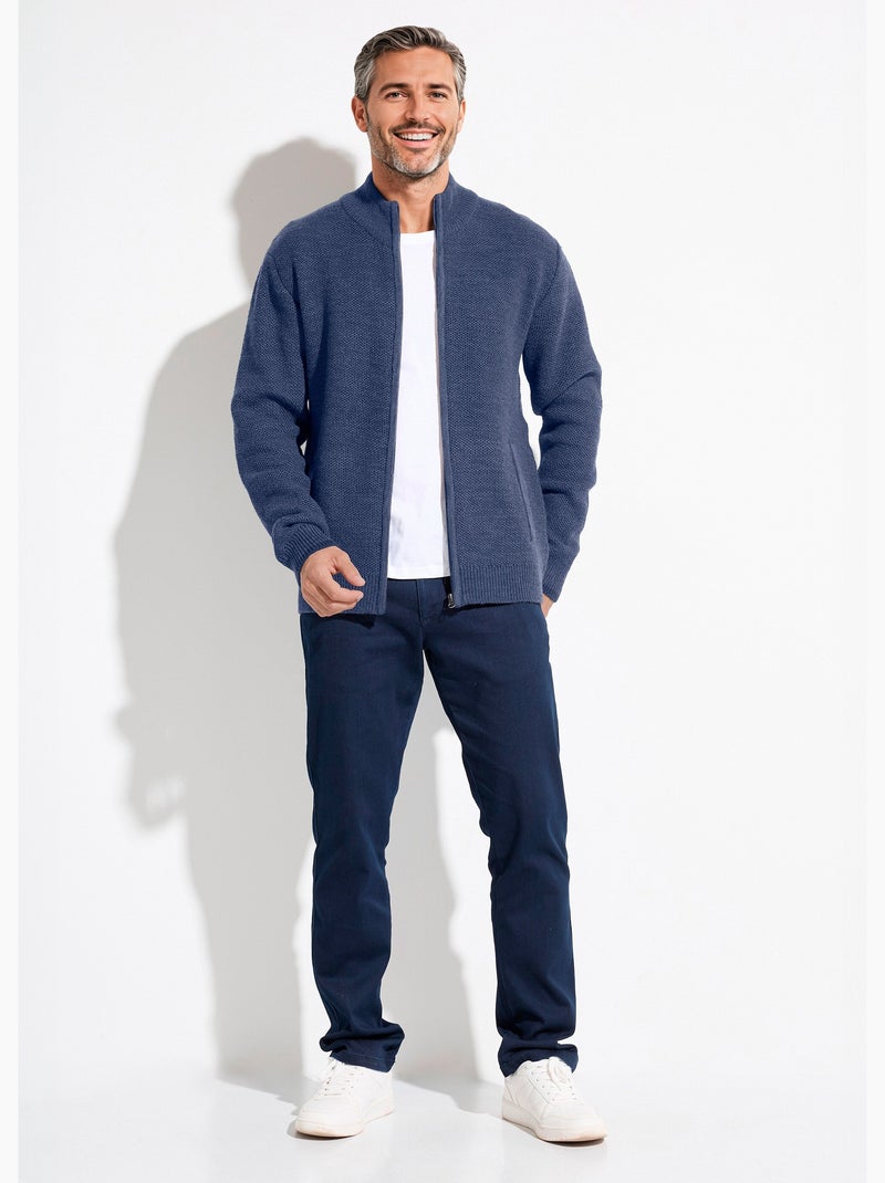 Gilet zippé col montant maille chinée laine - afibel Bleu - Kiabi
