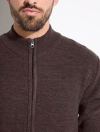 Gilet zippé col montant maille chinée laine