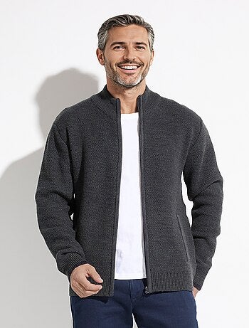 Gilet zippé col montant maille chinée laine