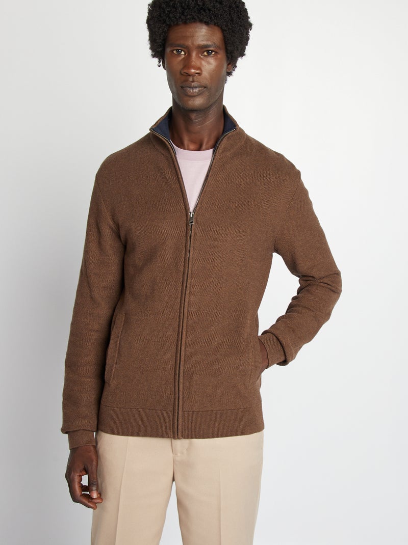 Gilet zippé col montant Marron - Kiabi