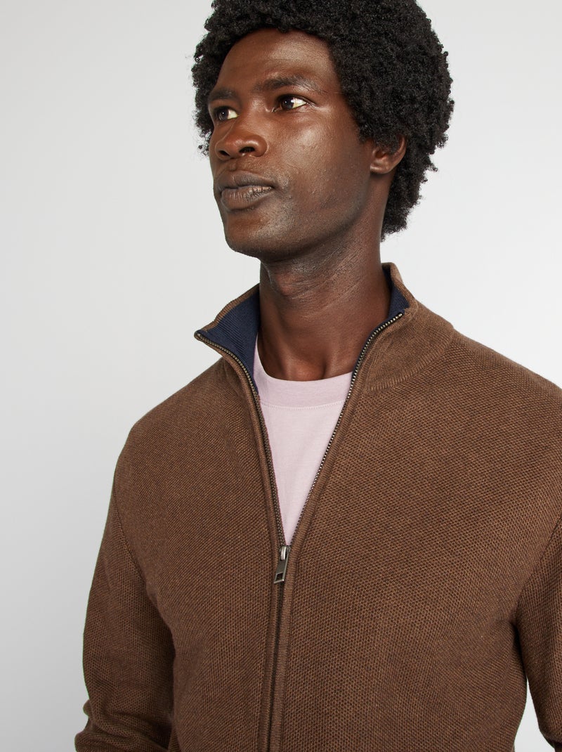 Gilet zippé col montant Marron - Kiabi
