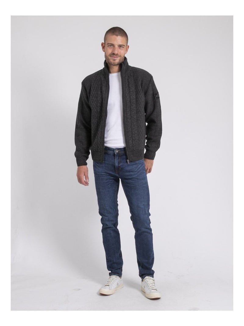 Gilet zippé col montant pur coton LITRITON gris anthracite - Kiabi