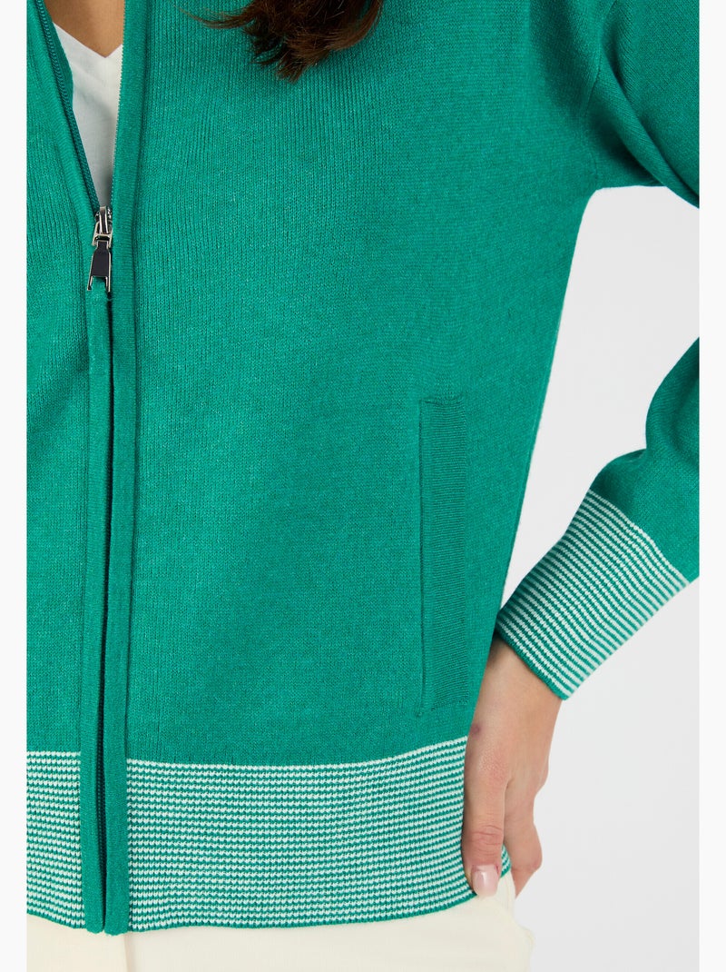 Gilet zippé col polo - Damart Vert - Kiabi