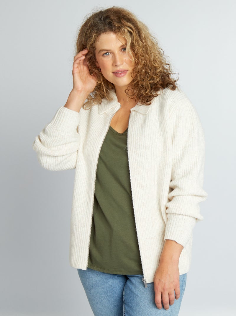 Gilet zippé col polo Beige - Kiabi